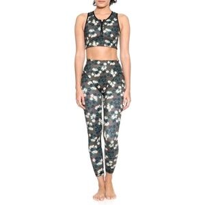 High-Rise Floral Print Leggings in Dark Green